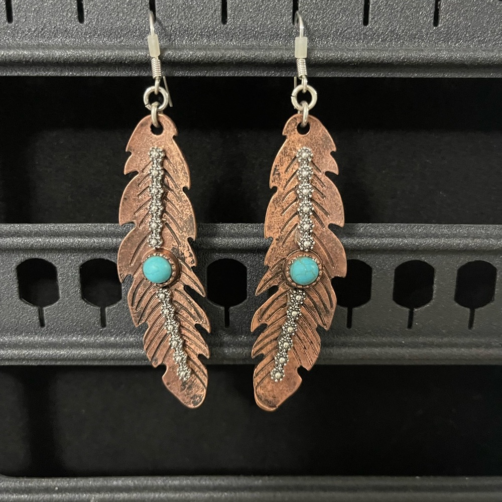 western feather earrings turquoise